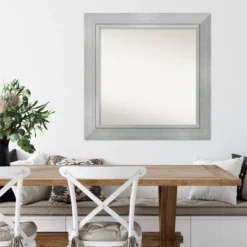 33" X 33" Non-Beveled Romano Silver Wood Bathroom Wall Mirror - Amanti Art -Amanti Art GUEST 0106619d 36b2 4c5b 8092 e6641b03a855