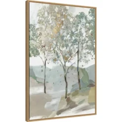 22" X 33" Breezy Landscape Trees II By Allison Pearce Framed Canvas Wall Art Light Brown - Amanti Art