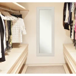 20" X 54" Non-Beveled Rustic Plank White Full Length On The Door Mirror - Amanti Art -Amanti Art GUEST 050bc1a6 c8a6 465d 89c6 69d08f266af5