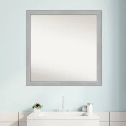 29" X 29" Non-Beveled Vista Brushed Nickel Narrow Bathroom Wall Mirror - Amanti Art -Amanti Art GUEST 054f3503 46c7 4e02 9a4b 8262511aa884
