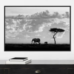 33" X 22" Elephant Silhouettes At Maasai Mara By 1x Framed Canvas Wall Art Black - Amanti Art -Amanti Art GUEST 070d0350 7572 4c8a bd6e d25325b3d726