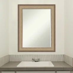 Elegant Brushed Petite Bevel Bathroom Wall Mirror -Amanti Art GUEST 074fbcb8 d5c4 4935 a480 aefb998ba013
