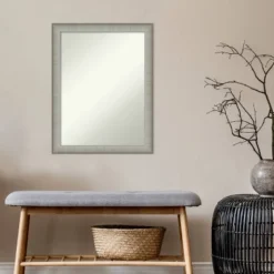 21" X 27" Non-Beveled Elegant Narrow Bathroom Wall Mirror Brushed Pewter - Amanti Art -Amanti Art GUEST 07900113 d3ae 45aa 8ac9 59139dc90e58