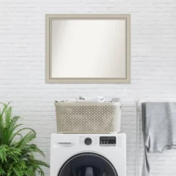 32" X 26" Non-Beveled Romano Silver Narrow Wood Bathroom Wall Mirror - Amanti Art -Amanti Art GUEST 07bdc91f 7da8 4474 955e 1ac0aa465bde