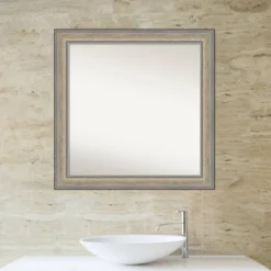 31"x31" Non-Beveled Wood Bathroom Wall Mirror Fleur Silver - Amanti Art: Modern Style, Square Shape, Wall Mount, Wood Frame -Amanti Art GUEST 08d5d162 982a 49f5 9267 e327a239d2a4