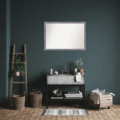 39"x27" Non-Beveled Edwin Wood Bathroom Wall Mirror Gray - Amanti Art: Modern Rectangle, Wall Mount -Amanti Art GUEST 09a0af38 4400 43e4 b883 26ceb51fbd52