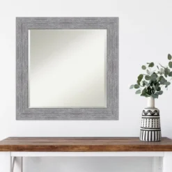 25" X 25" Bark Rustic Framed Wall Mirror Gray - Amanti Art -Amanti Art GUEST 0a097a18 a973 4156 936d 7bc8e662628f