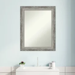 23" X 29" Non-Beveled Waveline Silver Narrow Bathroom Wall Mirror - Amanti Art -Amanti Art GUEST 0b011864 1e48 4fae a436 fa8dd7ce0c85