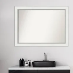 44" X 33" Non-Beveled Eva Bathroom Wall Mirror White - Amanti Art -Amanti Art GUEST 0b15d276 ed90 4831 9ce0 b0e98902ede3