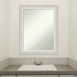 23" X 29" Non-Beveled Trio White Wash Silver Bathroom Wall Mirror - Amanti Art -Amanti Art GUEST 0cc29f49 1db0 4649 89fe 6f9f6f27f8af