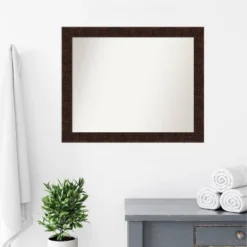32" X 26" Non-Beveled William Mottled Bronze Narrow Bathroom Wall Mirror - Amanti Art -Amanti Art GUEST 0cfaa228 f0d4 436d 8924 6b443c162c57