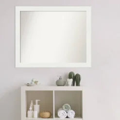 32" X 26" Non-Beveled Vanity White Narrow Bathroom Wall Mirror - Amanti Art -Amanti Art GUEST 0f2f2914 b8ed 409d b976 62b9d256a94b