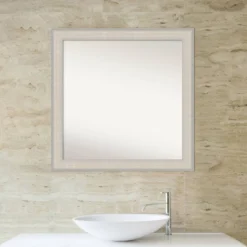 31"x31" Cottage Wood Wall Mirror White/Silver, Square Frame - Amanti Art: Includes Mounting Hardware -Amanti Art GUEST 0f718d6e 57f9 4c48 96de fa71058ad87a