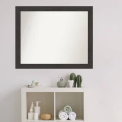 32" X 26" Non-Beveled Rustic Plank Espresso Narrow Bathroom Wall Mirror - Amanti Art -Amanti Art GUEST 10bafd02 8934 48d3 a4b6 187bf6282c24
