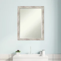 Amanti Art Distressed Cream Petite Bevel Wood Bathroom Wall Mirror 26.5 X 20.5 In. -Amanti Art GUEST 131c3835 63cc 419a 8b25 ca942acef9da