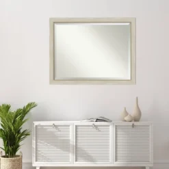 44" X 34" Beveled Parthenon Cream Wood Wall Mirror - Amanti Art -Amanti Art GUEST 13567dbf 5ac5 43cb 8f86 dfb0b61deeb2