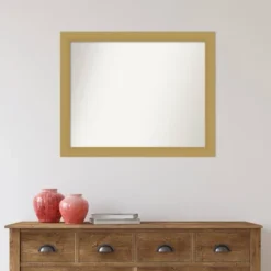 32" X 26" Non-Beveled Grace Brushed Bathroom Wall Mirror Gold - Amanti Art -Amanti Art GUEST 14a633cc 2841 4257 a96d 64bd7b850fb8