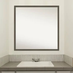 28" X 28" Non-Beveled Svelte Clay Gray Wood Bathroom Wall Mirror - Amanti Art -Amanti Art GUEST 157f1bb2 5d07 4312 9113 b71481bef60f