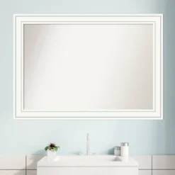 41" X 29" Non-Beveled Craftsman Wood Bathroom Wall Mirror White - Amanti Art -Amanti Art GUEST 1709cda6 d73e 4670 aef2 35528fd58a49