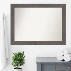 44" X 33" Non-Beveled Rustic Plank Gray Bathroom Wall Mirror - Amanti Art -Amanti Art GUEST 1732c5bd 845d 4392 a680 824cca5c6fa1