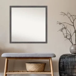 28" X 28" Non-Beveled Pinstripe Plank Gray Thin Bathroom Wall Mirror - Amanti Art -Amanti Art GUEST 174b48a1 f081 4456 806c a592be5ea39e