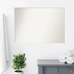 39" X 28" Non-Beveled Lucie Wood Bathroom Wall Mirror White - Amanti Art -Amanti Art GUEST 17cad6e8 6d9e 44ce a006 af0d82e8d673