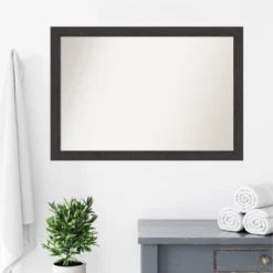 40" X 28" Non-Beveled Rustic Plank Espresso Narrow Bathroom Wall Mirror - Amanti Art -Amanti Art GUEST 1884fa50 e197 44bf bb03 40c03f3d2d27