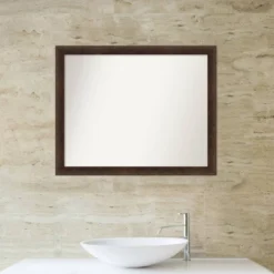 31"x25" Non-Beveled Narrow Wood Bathroom Wall Mirror Warm Walnut - Amanti Art: Rectangle, Wall Mount, No Assembly -Amanti Art GUEST 19a5f006 cd21 4e9d ac38 b6ad23cabb8b