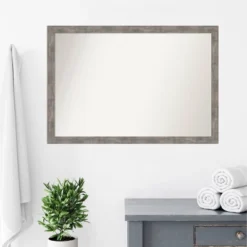 39" X 27" Non-Beveled Marred Wood Bathroom Wall Mirror Pewter - Amanti Art -Amanti Art GUEST 19bff03c 2daf 43fd 939f 5bb3ccdfc430