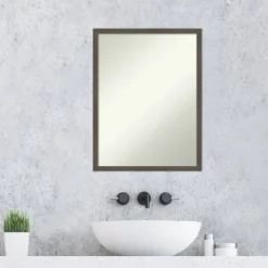 20" X 26" Non-Beveled Svelte Clay Gray Wood Bathroom Wall Mirror - Amanti Art -Amanti Art GUEST 1a5d960b 1914 49ed 8fe1 f596849a8879