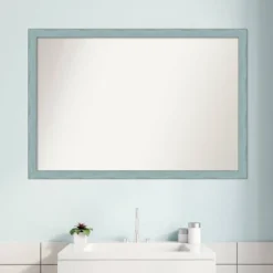 38" X 26" Non-Beveled Sky Blue Rustic Wood Bathroom Wall Mirror - Amanti Art -Amanti Art GUEST 1a64bc57 a49b 40db bbe7 2f3c1975d934