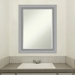 Amanti Art Peak Polished Nickel Narrow Petite Bevel Bathroom Wall Mirror 28.5 X 22.5 In. -Amanti Art GUEST 1a860da4 54ed 4a8e af5c d03250b83e55