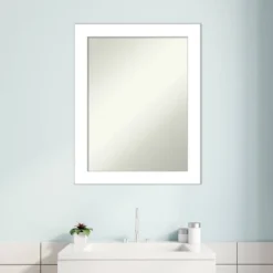 22" X 28" Non-Beveled Wedge White Bathroom Wall Mirror - Amanti Art -Amanti Art GUEST 1bd13759 b8c0 47fb 9218 70913f46cb55