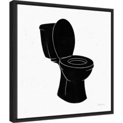 16" X 16" Bathroom Puns III No Words By Becky Thorns Framed Canvas Wall Art Black - Amanti Art