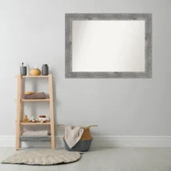 44" X 33" Non-Beveled Bridge Wood Bathroom Wall Mirror Gray - Amanti Art -Amanti Art GUEST 1c9d9270 4b47 4359 b8f8 8b116d528263