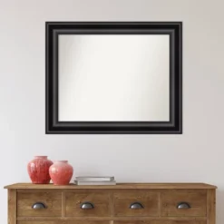 34" X 28" Non-Beveled Grand Bathroom Wall Mirror Black - Amanti Art -Amanti Art GUEST 1ec4a3cd 9dbe 43c7 a5d7 00633076dff8