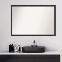 38" X 26" Non-Beveled Scoop Wood Bathroom Wall Mirror Dark Bronze - Amanti Art -Amanti Art GUEST 1efa25bb 2762 42b5 88e9 035be332d3fa
