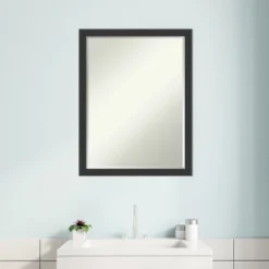Amanti Art Mezzanotte Black Petite Bevel Wood Bathroom Wall Mirror 26 X 20 In. -Amanti Art GUEST 1fab3ed1 f2ec 4e80 830d 49e8ccaaf800