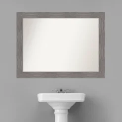 44" X 33" Non-Beveled Pinstripe Plank Gray Bathroom Wall Mirror - Amanti Art -Amanti Art GUEST 20e46639 b326 41b4 994f 4437aa689fc4