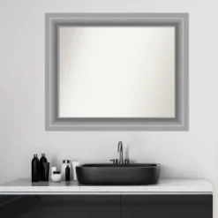 34" X 28" Non-Beveled Peak Polished Nickel Bathroom Wall Mirror - Amanti Art -Amanti Art GUEST 2124dc4e 7ca4 464f 8957 9e2a15b39239