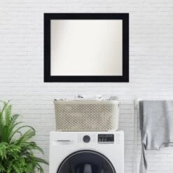 32" X 26" Non-Beveled Shiplap Navy Wood Bathroom Wall Mirror - Amanti Art -Amanti Art GUEST 221e0509 037d 4052 8ca6 fad478262416