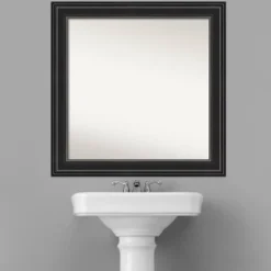32" X 32" Non-Beveled Ridge Black Bathroom Wall Mirror - Amanti Art -Amanti Art GUEST 22ef8278 0944 468d 8b3c 0c505d0f8e3d