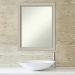 22" X 28" Non-Beveled Romano Silver Narrow Wood Bathroom Wall Mirror - Amanti Art -Amanti Art GUEST 240e794f fdd5 408f bf8f 2f4db09e9fd0