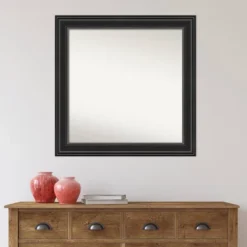 32" X 32" Non-Beveled Ridge Black Bathroom Wall Mirror - Amanti Art -Amanti Art GUEST 246ee233 a748 49b7 93c5 9fb5ea94178b