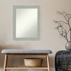 23" X 29" Non-Beveled Glam Linen Bathroom Wall Mirror Gray - Amanti Art -Amanti Art GUEST 24a16a98 2c32 436e bf57 ace6527d24de