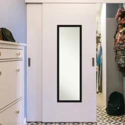 16" X 50" Avon Narrow Framed Full Length On The Door Mirror Black - Amanti Art -Amanti Art GUEST 27f76506 1a67 49fc 9859 ec03c7ca8fc1