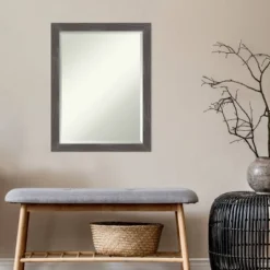 21" X 27" Beveled Woodridge Rustic Gray Wood Wall Mirror - Amanti Art -Amanti Art GUEST 28751e00 963b 49e5 99af f910d18af194