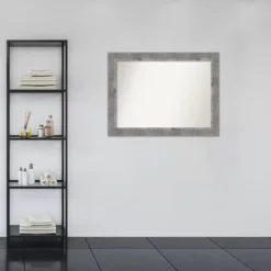 44" X 33" Non-Beveled Bridge Wood Bathroom Wall Mirror Gray - Amanti Art -Amanti Art GUEST 298f2dbe 3301 480a 8758 ae663efa5706