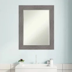 Amanti Art Pinstripe Plank Grey Petite Bevel Bathroom Wall Mirror 29.5 X 23.5 In. -Amanti Art GUEST 2bed9b2d 3925 41c0 9080 ebfc0dca941a
