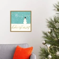 16" X 16" Merry Christmas Snowman By Veronique Charron Framed Canvas Wall Art - Amanti Art -Amanti Art GUEST 2cbabcca e294 4251 a2dd 4c16c7e9ecab